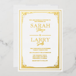 Elegant Gold border Traditional Wedding Folie Uitnodiging