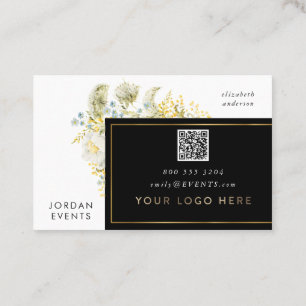 Elegant Gold Border Wilde flower QR CODE Visitekaartje