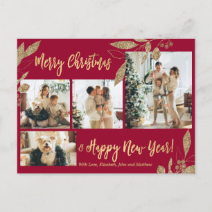 Elegant Gold Botanical 4 Foto Collage Kerstmis P Briefkaart