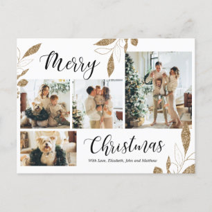 Elegant Gold Botanical 4 Photo Collage Kerstmis Briefkaart