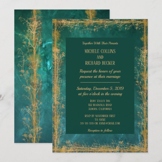 Elegant Gold Botanical Border Wedding Kaart (Voorkant / Achterkant)