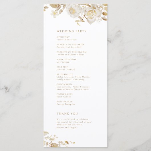 Elegant Gold Botanical Floral Arch Wedding Programma (Achterkant)