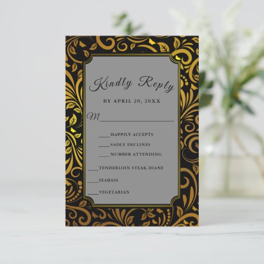 Elegant Gold Botanical M | Weddenschap met een inn RSVP Kaartje (Staand voorkant)