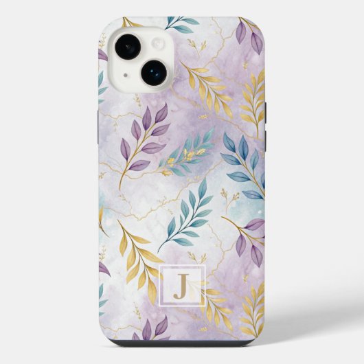 Elegant Gold Botanical Marble Mongram iPhone Hoesje (Achterkant)