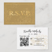 Elegant Gold Botanical QR RSVP Enclosure Kaart (Voorkant / Achterkant)