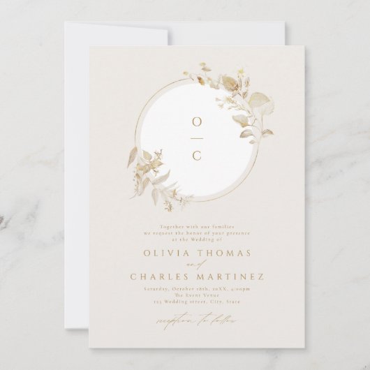 Elegant Gold Botanical Wreatmonogram Weddenschap Kaart (Voorkant)