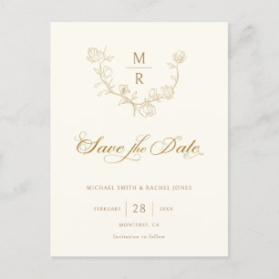 Elegant Gold Botanische Calligrafie Sparen de Datu Aankondigingskaart
