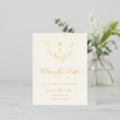 Elegant Gold Botanische Calligrafie Sparen de Datu Folie Uitnodiging Briefkaart (Staand Voorkant)