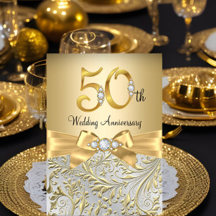 Elegant Gold Bow Diamond 50e Jubileum Kaart