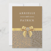 Elegant Gold Bow Golden Leaf Wedding Uitnodiging (Voorkant)