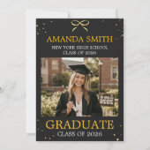Elegant Gold Bow Graduation Photo Invitation (Dos)