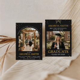 Elegant Gold Bow Graduation Photo Invitation Kaart