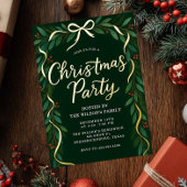 Elegant Gold Bow Greenery Christmas Party  Folie Uitnodiging