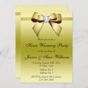 Elegant Gold Bow House Warming Party Kaart