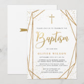 Elegant Gold Boy Baptism Invitation Kaart (Voorkant / Achterkant)