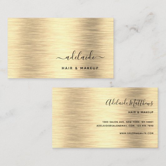 Elegant Gold Brushed Metallic Monogram Name Script Visitekaartje (Voorkant / Achterkant)
