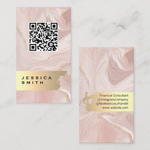 Elegant Gold Brushed QR-scan Roze marmer Visitekaartje