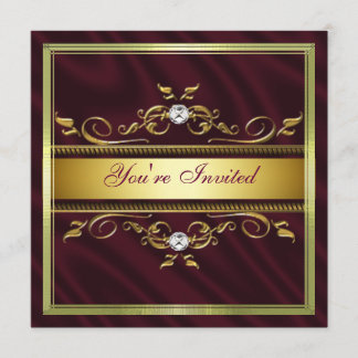 Elegant Gold Burgandy Silk/Satin Party Invitation  Kaart