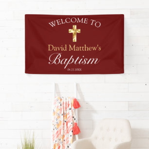 Elegant Gold Burgundy Baby Baptism Welkomstbanner Spandoek