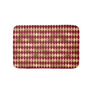 Elegant Gold Burgundy Diamond Pattern Badmat