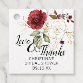 Elegant Gold Burgundy Floral Vrijgezellenfeest Fla Bedankjes Labels (Voorkant)