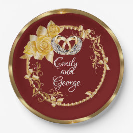 Elegant Gold Burgundy Wedding Persoonlijk Papieren Bordje