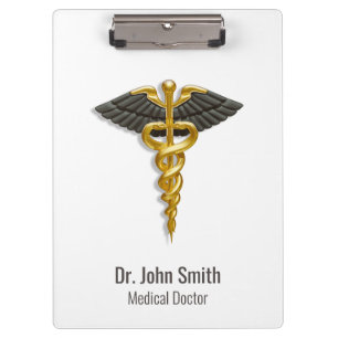 Elegant Gold Caduceus Classy Medical Black Wings Klembord