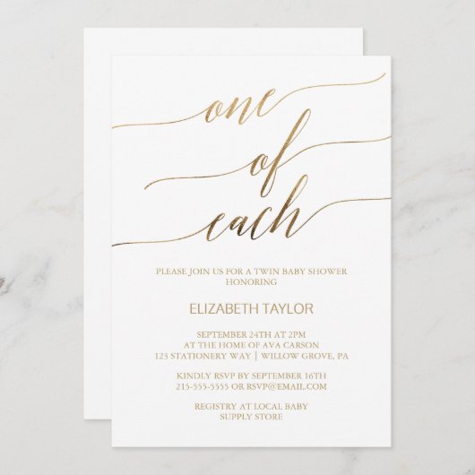 Elegant Gold Calligrafie 1 van elk Baby shower Kaart (Voorkant / Achterkant)