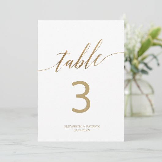 Elegant Gold Calligrafie 5x7-inch tabelnummer Kaart (Staand voorkant)