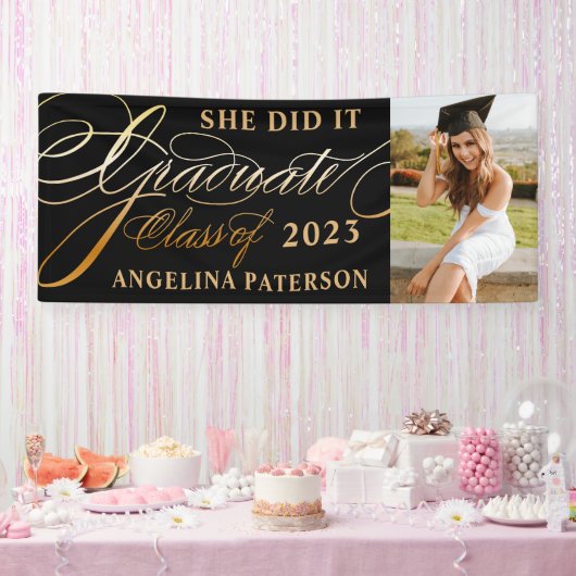 Elegant Gold Calligrafie Afstuderen Klasse 23 Spandoek (Feest)