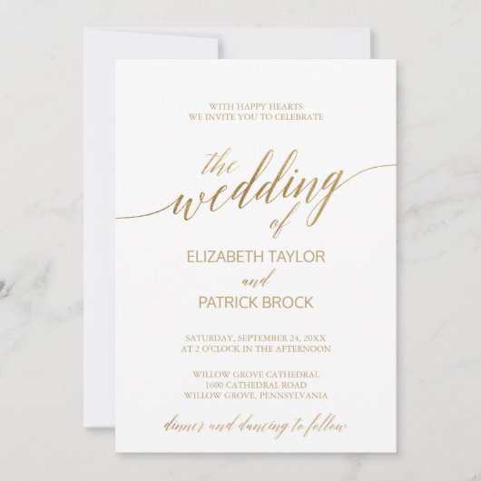 Elegant Gold Calligrafie | Floral Backing Wedding Kaart (Voorkant)