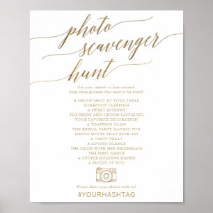 Elegant Gold Calligrafie Foto Scavenger Hunt Sign Poster