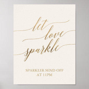 Elegant Gold Calligrafie Ivory Let Love Sparkle Poster