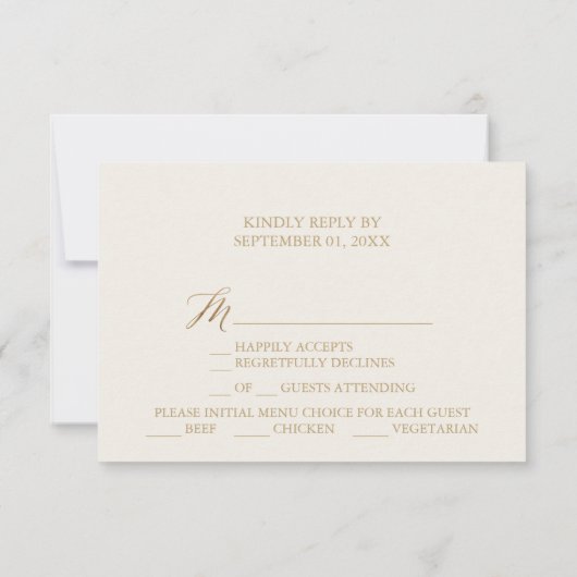 Elegant Gold Calligrafie | Ivory Menu Choice RSVP (Achterkant)