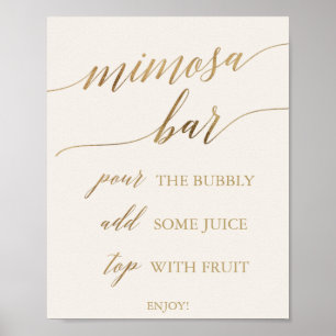 Elegant Gold Calligrafie Ivory Mimosa Bar Poster