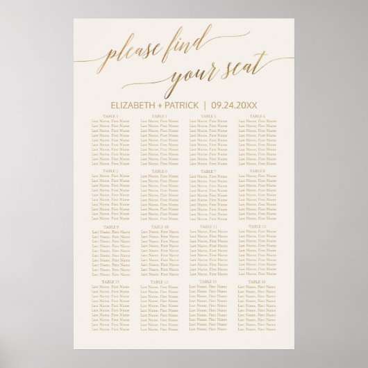 Elegant Gold Calligrafie | Ivory Seating Chart Poster (Voorkant)