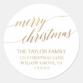 Elegant Gold Calligrafie-kerstretour-adres Ronde Sticker (Voorkant)