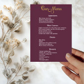 Elegant Gold Calligrafie op Paarse bruiloft Menu