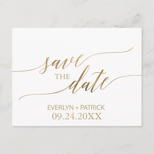 Elegant Gold Calligrafie Sparen de Datum Aankondigingskaart (Voorkant)