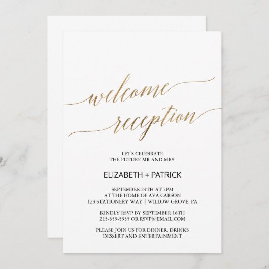 Elegant Gold Calligrafie Welkome ontvangst Kaart (Voorkant / Achterkant)
