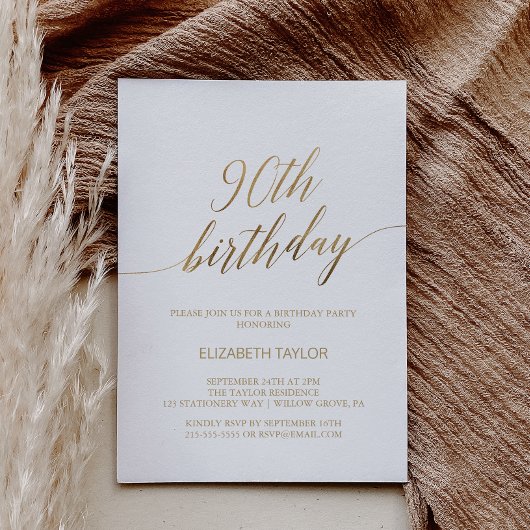 Elegant Gold Calligraphy 90th Birthday Kaart