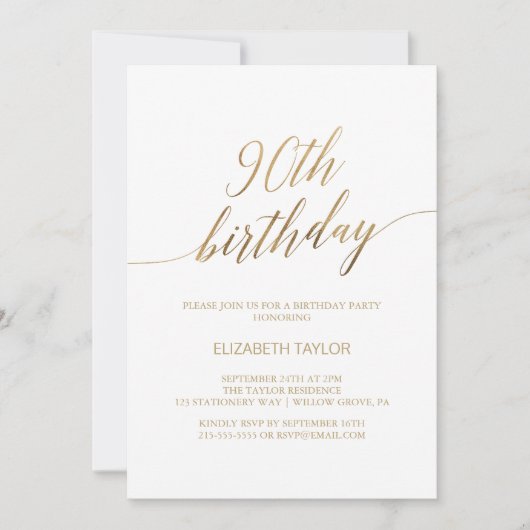 Elegant Gold Calligraphy 90th Birthday Kaart (Voorkant)