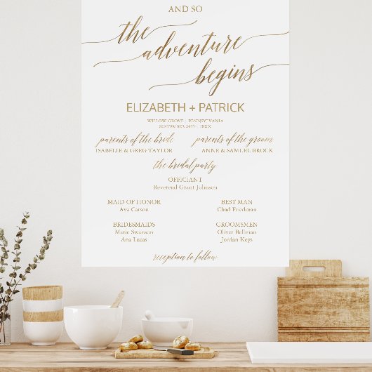 Elegant Gold Calligraphy Adventure Wedding Program Poster (Keuken)