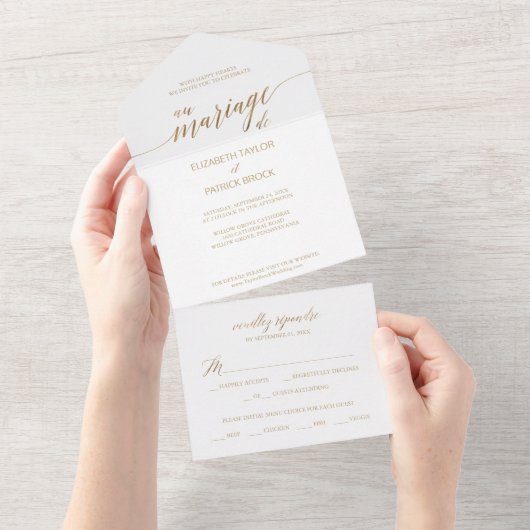 Elegant Gold Calligraphy Au Mariage De All In One Uitnodiging (Afscheurbaar)
