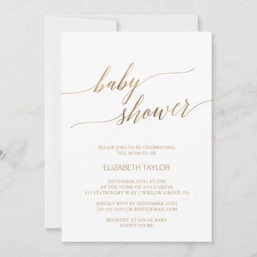 Elegant Gold Calligraphy Baby shower Kaart (Voorkant)
