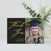 Elegant Gold Calligraphy Black Simple Afstuderen Bedankkaart (Staand voorkant)