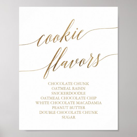 Elegant Gold Calligraphy Cookie Flavors Sign Poster (Voorkant)