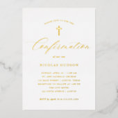 Elegant Gold Calligraphy en Cross | Bevestiging Folie Uitnodiging (Voorkant)