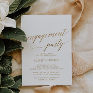 Elegant Gold Calligraphy Engagement Party Kaart