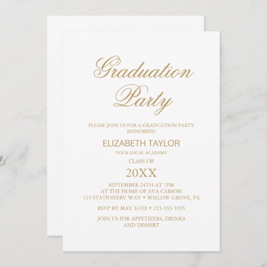 Elegant Gold Calligraphy Graduation Party Kaart (Voorkant / Achterkant)